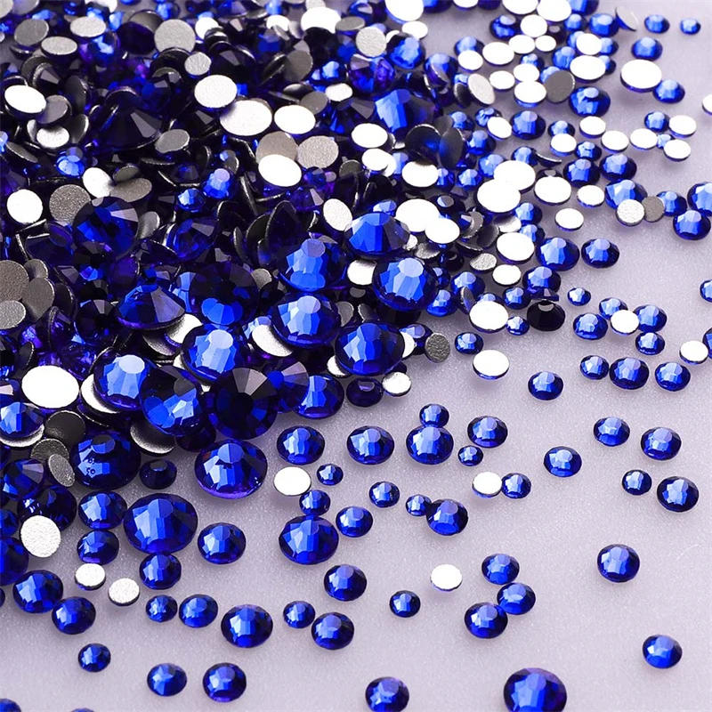 Description Picture 3 of item1440Pcs/Pack Mix Size Glass Flat Back Rhinestone Glitter Round Blue Diamond Non Hotfix Glue on Rhinestones for DIY Nail Art