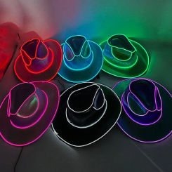 LED Glow Cowboy Hat Halloween Beaded Hat Wireless Fluorescent Western Cow Glow Hat Holiday Party Supplies