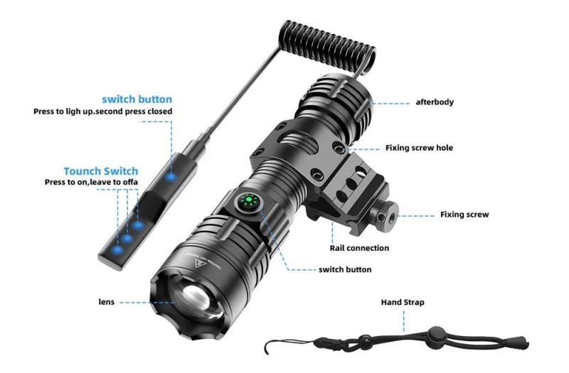 Description Picture 3 of itemHigh Power LED Flashlight USB Rechargeable Outdoor Hunting Tactical Torch Long Range Strong Light Lantern Zoom Spotlight Lamp