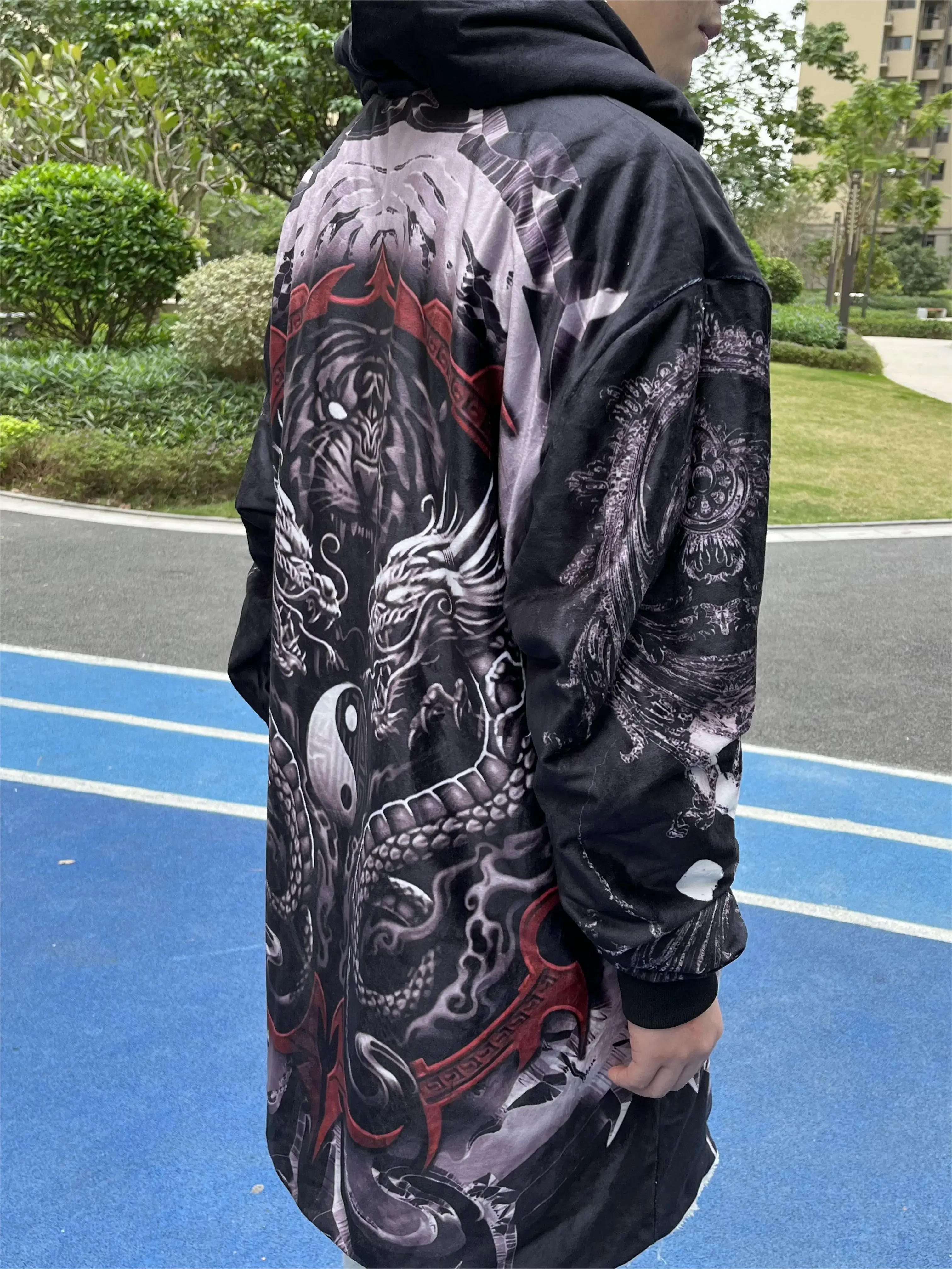 Description Picture 5 of itemYin And Yang Dragon Tai Chi Eight Trigrams Overcoat Coat 3D Print Thick Warm Hooded Cloak  Men Windproof Fleece Unisex Casual-8