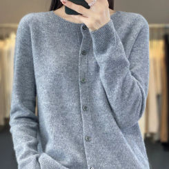 Fashion Women 100% Merino Wool Cardigans Cashmere Sweater Autumn Winter O-neck Long Sleeve Knitwear Female Basic Clothing Tops