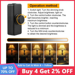 Dimmer Switch Inline LED Built-in Rotary ON/OFF And Knob Control Dimmer For Dimmable 3-100W LED/Incandescent/Halogen Bulbs