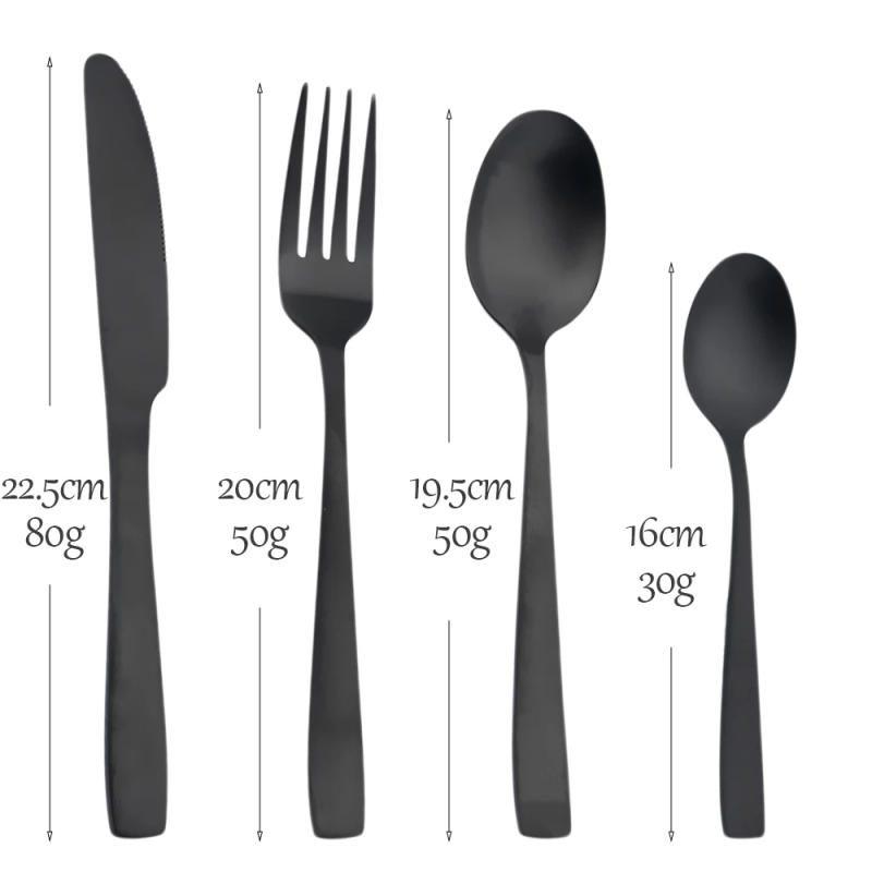 Description Picture 3 of item24Pcs Dinnerware Sets Black Stainless Steel Tableware Set WesternKnife Forks Tea Spoons Cutlery Fork Flatware Matte Kitchen
