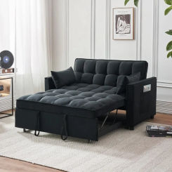 54.8'' Sleeper Sofa Bed 3-in-1 Convertible Couch with Pullout Bed, Reclining Backrest, Storage Pockets – Modern Space Lounge