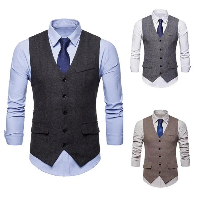 Description Picture 6 of item2020 New Arrival Dress Vests For Men Slim Fits Mens Suit Vest Male Waistcoat Homme Casual Sleeveless Formal Business Jacket