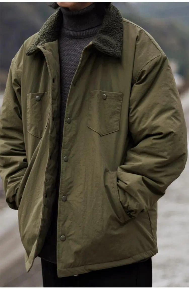 Description Picture 4 of itemJapanese Retro Lapel Thin Pocket Workwear Cotton-padded Coat Couple Casual Loose High Street Parkas Male Clothes