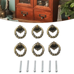 6Pcs Antique Brass Golden Vintage Bronze Metal Lion Head Furniture Door Cabinet Dresser Drawer Pull Handle Knob Ring