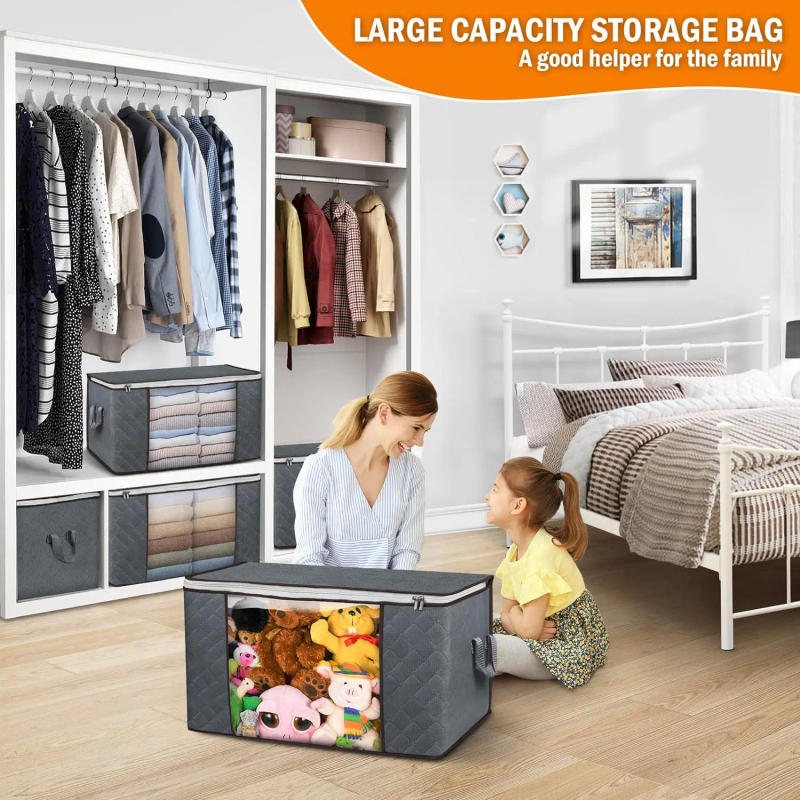 Description Picture 2 of itemLarge Capacity Clothes Storage Bag Foldable Dustproof Blanket Cotton Quilt Storage Containers for Organizing Bedroom Closet Bag