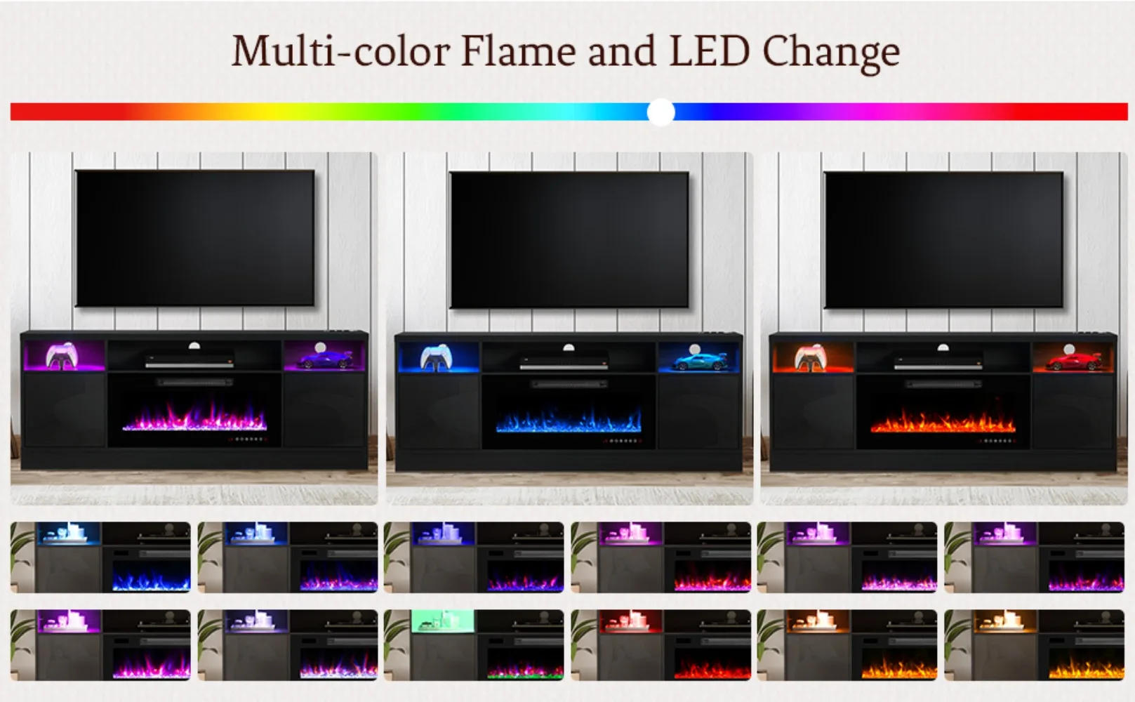 Description Picture 5 of item70'' TV Stand with 36'' Fireplace-LED Light Entertainment Center for 75+ inch TV-White TV Cabinet with Storage