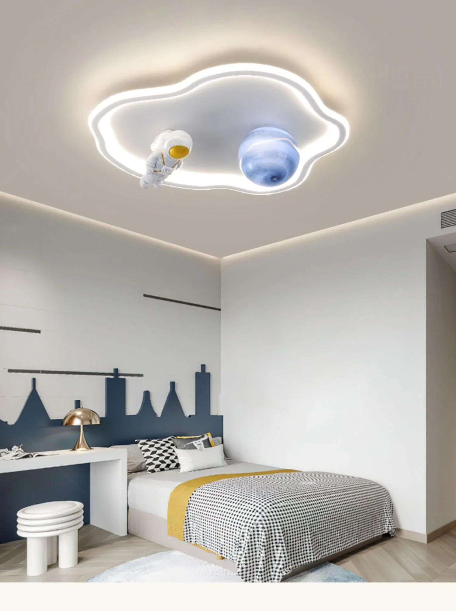 Description Picture 2 of itemModern Ceiling Chandelier Light For Children's Room Bedroom Study Kids Baby Astronaut  Moon Design Gold White Home Indoor Lamps