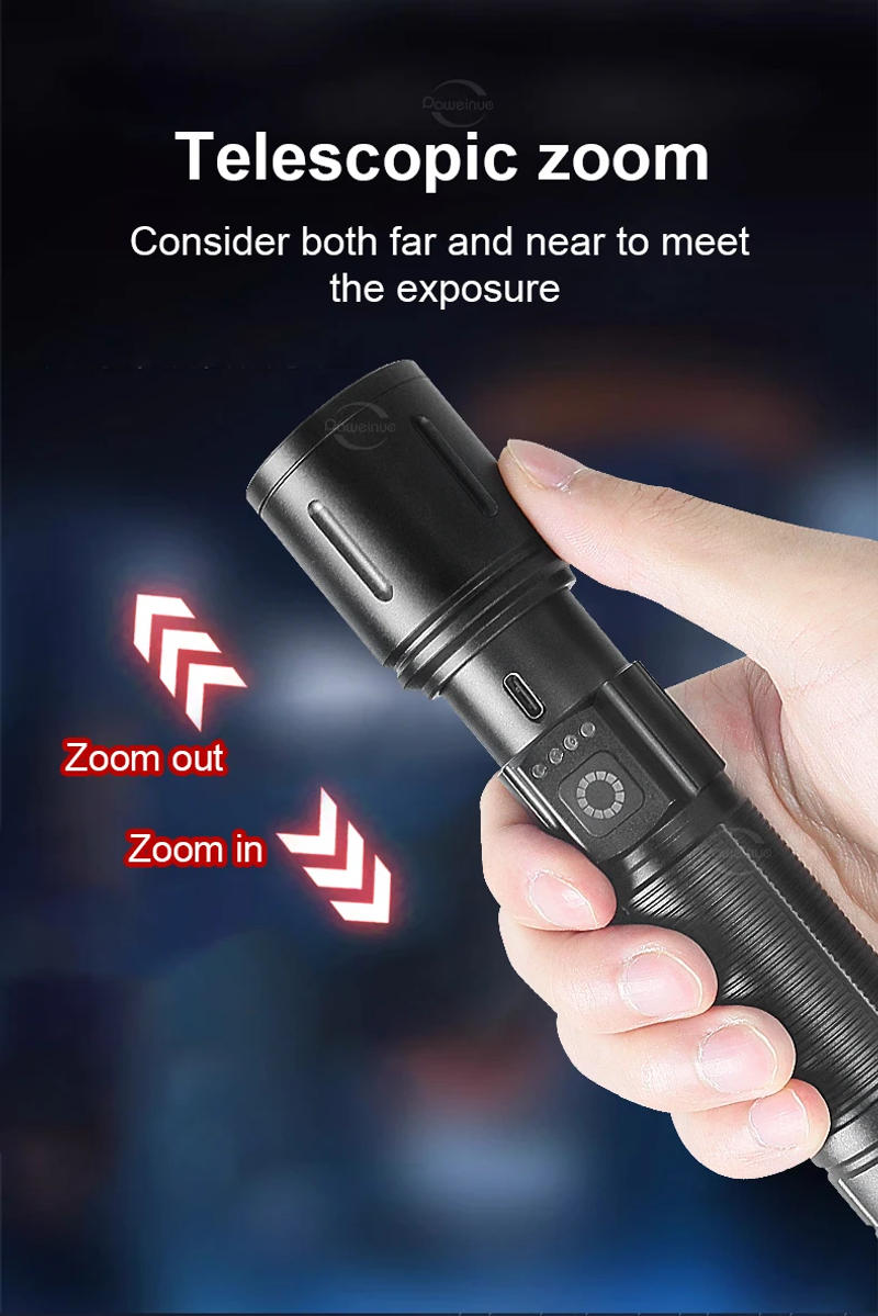 Description Picture 6 of item100W Super Bright LED Flashlights High Power White Laser Wick 5000mAh Rechargeable Torch Portable Rechargeable Emergency Lamp
