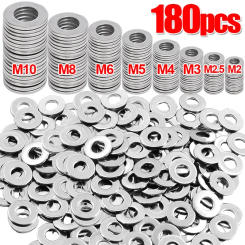 180Pcs Stainless Steel Washer Metal Washers Rings M2 M2.5 M3 M4 M5 M6 M8 M10 Gasket Assortment Kits Ultra Thin Flat Washers