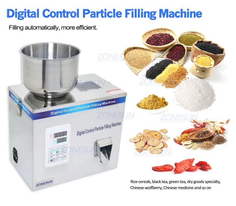 Description Picture 2 of itemZONESUN 1-200G Particle Tea Candy Nut Food Packing Filling Machine Automatic Powder Tea Surge Coffee Filling Machine