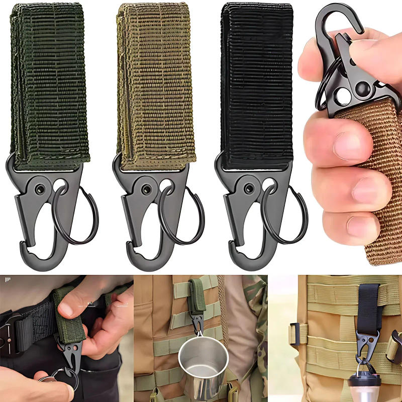 Description Picture 3 of item1/2pcs Tactical Hanging Buckle Molle Nylon Webbing Carabiner Belt Triangle Keychain for Outdoor Climbing Camping Tool Accessory