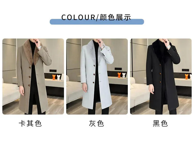 Description Picture 2 of itemLuxury Big Mink Fur Collar Winter Overcoats For Mens Light Grey Long Jackets For Cold Slim Gentleman Long Trench Coats Warm 2024