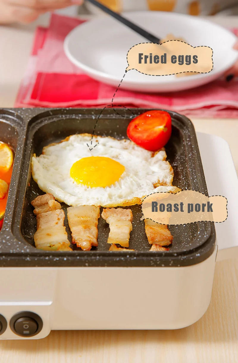 Description Picture 4 of item110V/220V 1200W 2 IN 1 Electric Hot Pot Cooker BBQ Grill Multicooker Electric BBQ Grill Non Stick Plate Barbecue Pan Cooking Pot