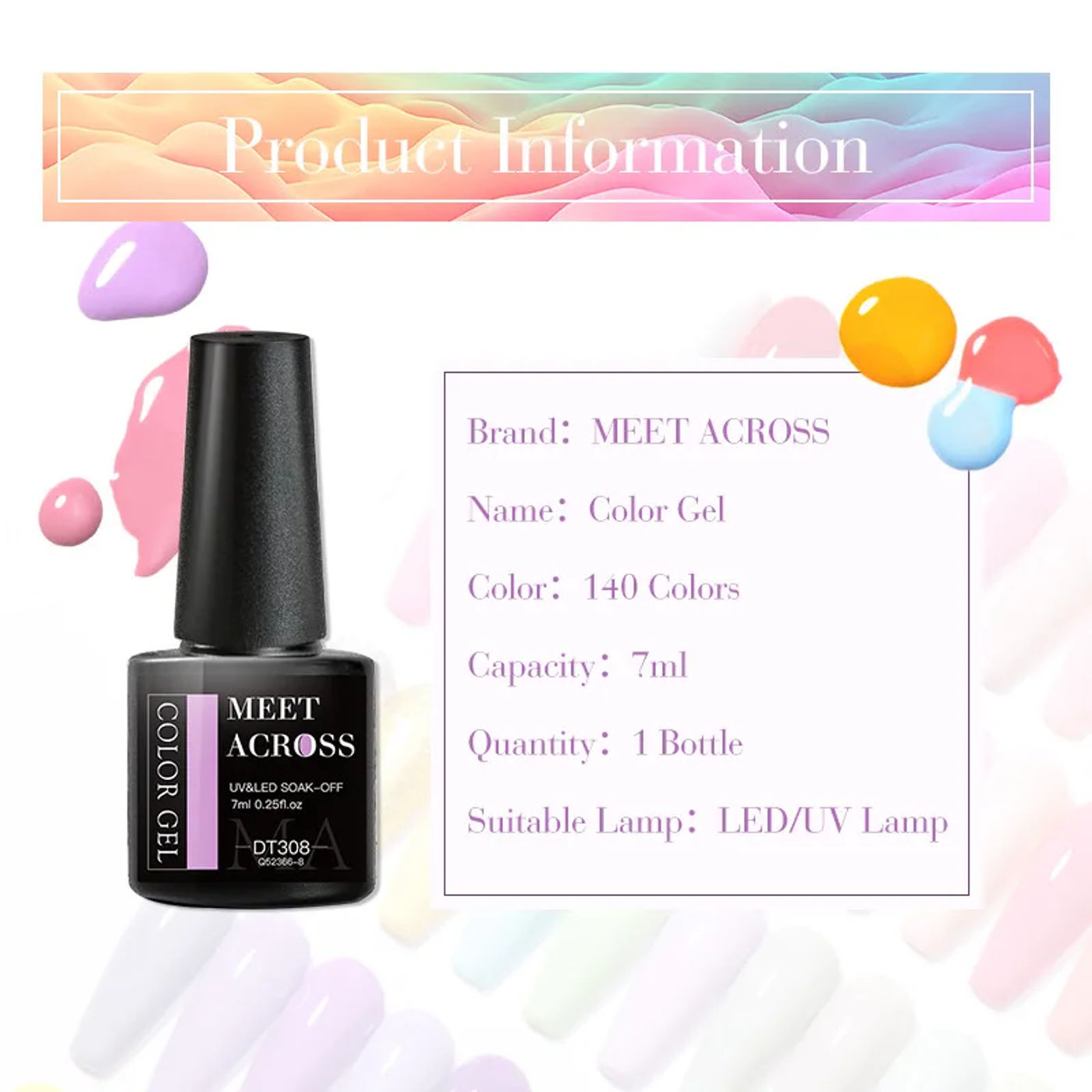 Description Picture 3 of itemMEET ACROSS 7ml Glitter Gel Nail Polish Sparkly Sequins UV LED Soak Off Varnish For Manicure Semi Permanent Nail Art Gel Polish