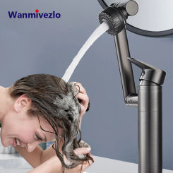 Grey Basin Faucet 360° Rotate Bathroom Sink Mixer Cold Hot Black Tap Brass Material Height Adjusted Multi Function Nozzle