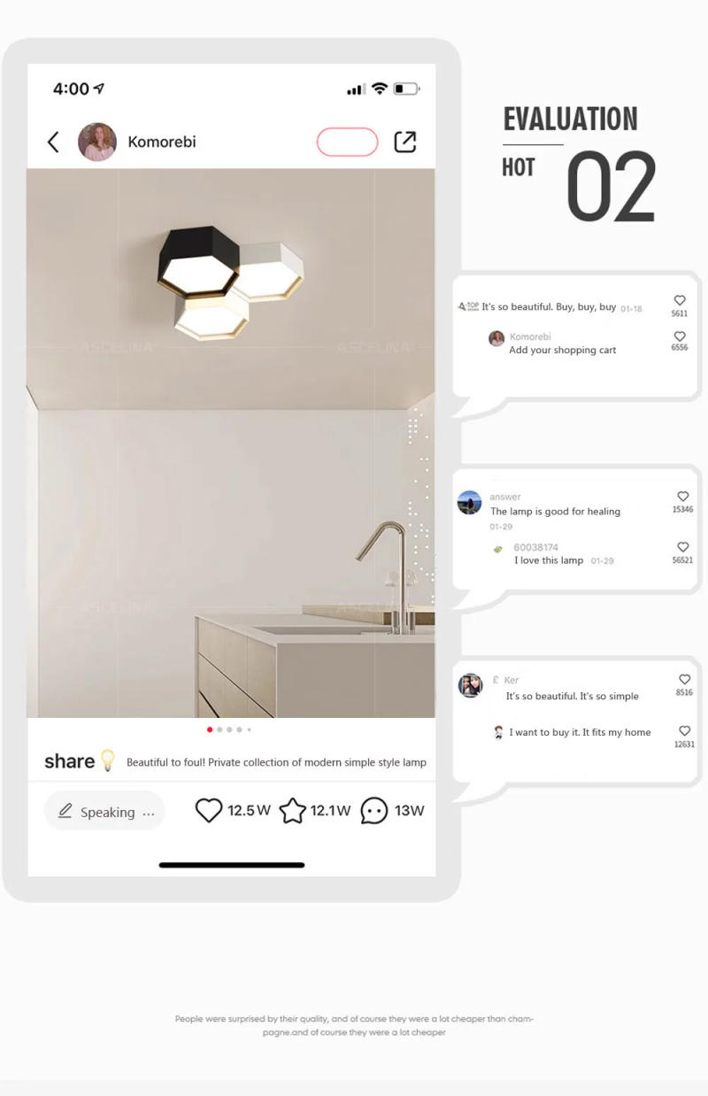 Description Picture 6 of itemScandinavian LED Simple Ceiling Light White Black Polygon Light For Porch Entry Door Bedroom Dining Room Kitchen Lighting