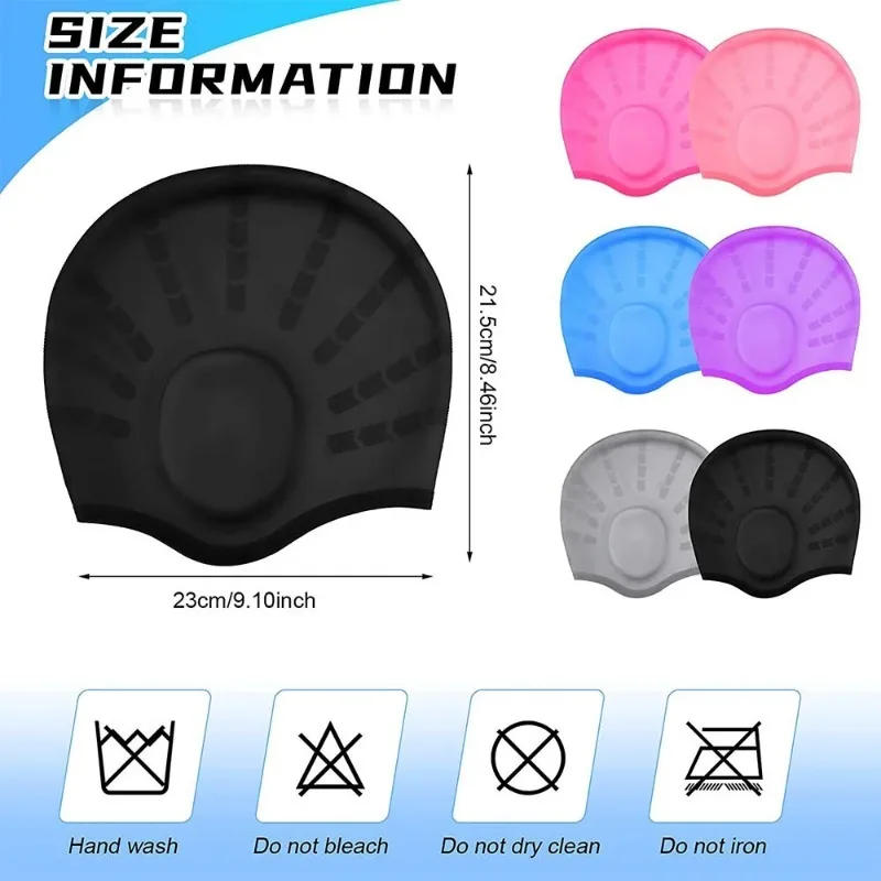 Description Picture 3 of itemSilicone Swimming Cap for Men Women with Ear Protection Diving Bathing Hats Beach Pool Caps Swimming Accessories Water Games