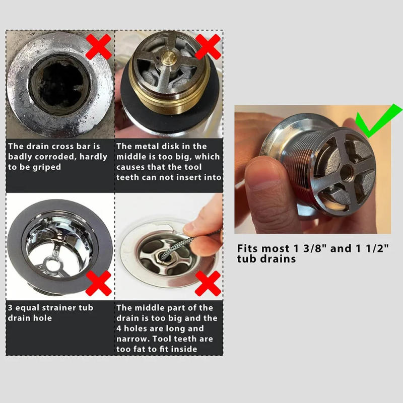 Description Picture 3 of itemTub Drain Remover Wrench Heavy Duty Dual Ended Zinc Alloy Tool for Bathroom install and Remove Most Bath and Shower Drains