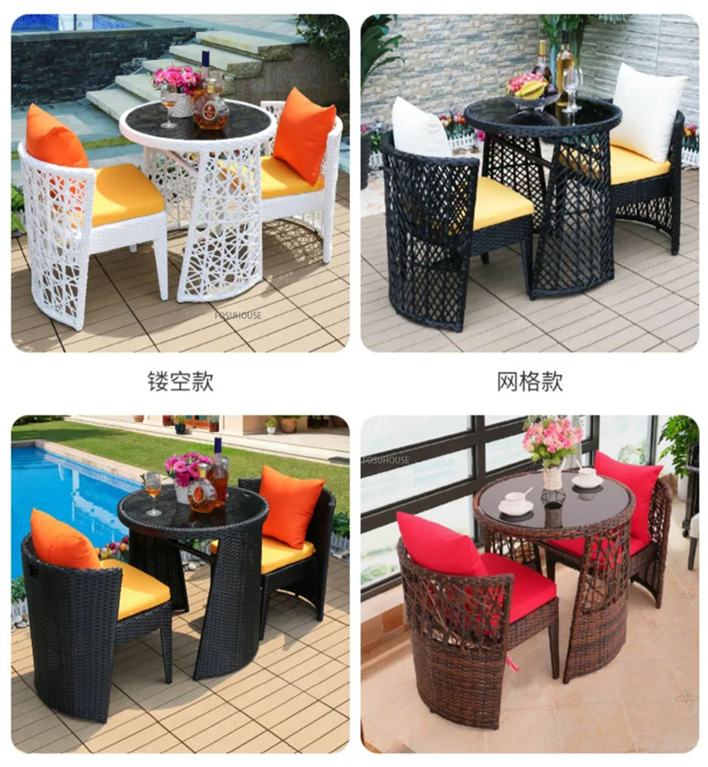 Description Picture 6 of itemNordic Rattan coffee table Chairs Combination Light Luxury Outdoor Courtyard Garden Rattan Chair Save Space Three-piece Set Z