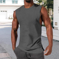 Round Neck Men Vest Men's Solid Color O-neck Sport Vest for Bodybuilding Fitness Sleeveless Loose Fit for Streetwear for Men