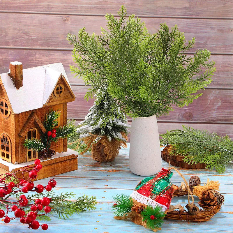 Description Picture 4 of item10/1Pcs Artificial Pine Branches Christmas Fake Green Plants Pine Leaves DIY Garland Xmas Tree Ornaments New Year Party Decors