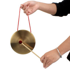 10cm Hand Gong Copper Cymbals with Wooden Stick for Band Rhythm Chapel Opera Percussion Traditional Chinese Folk Musical Toy