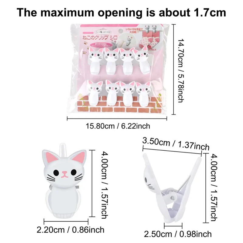 Description Picture 5 of item8Pcs/Set Cute Cat Plastic Clips Office Desk Organize And Store Household Clothespegs Clamp Snacks Sealing Clips