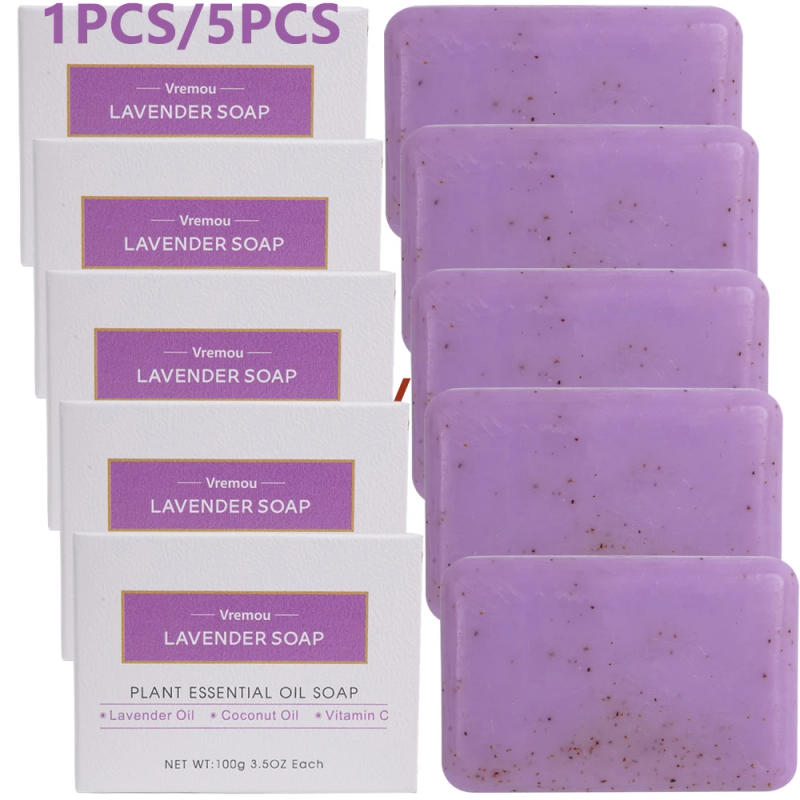 Description Picture 2 of item1Pcs/5Pcs Lavender Soap, Exfoliating Cream Granule Essential Oil Soap, Male And Female Cleansing Body Bath Fragrance Soap