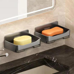 Punching-free Soap Dish Holder Wall Mounted Soap Sponge Dish Organizer Rack With Drain Kitchen Bathroom Storage Shelf Accessorie