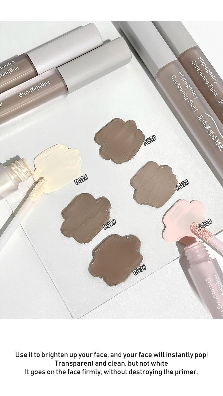 Description Picture 5 of item1/3pcs Set Facial Liquid Contour Stick 3D Cement Grey Nose Shadow Cream High Gloss Brighten Highlighter Bronzer Concealer Makeup