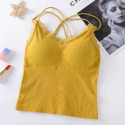Summer Tank Top Women Crop Tops Sexy Lingerie Beauty Back Seamless Underwear Lace Bralette Camis Female Padded Camisole Femme