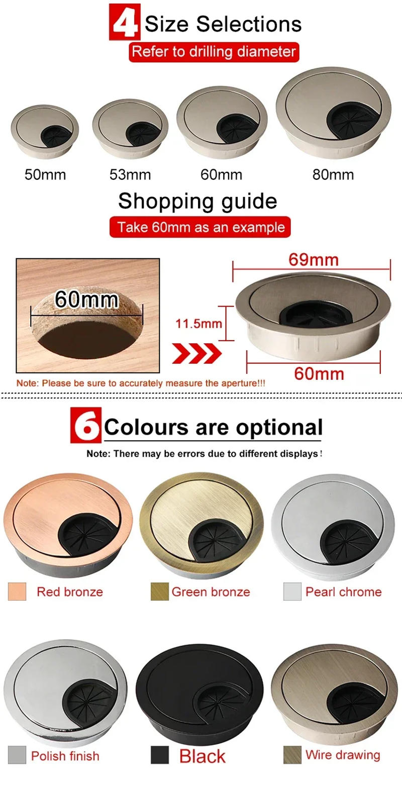 Description Picture 3 of itemZinc Alloy Desktop Wire Hole Cover Base Computer Grommet Table Cable Outlet Port Surface Line Box Furniture Hardware