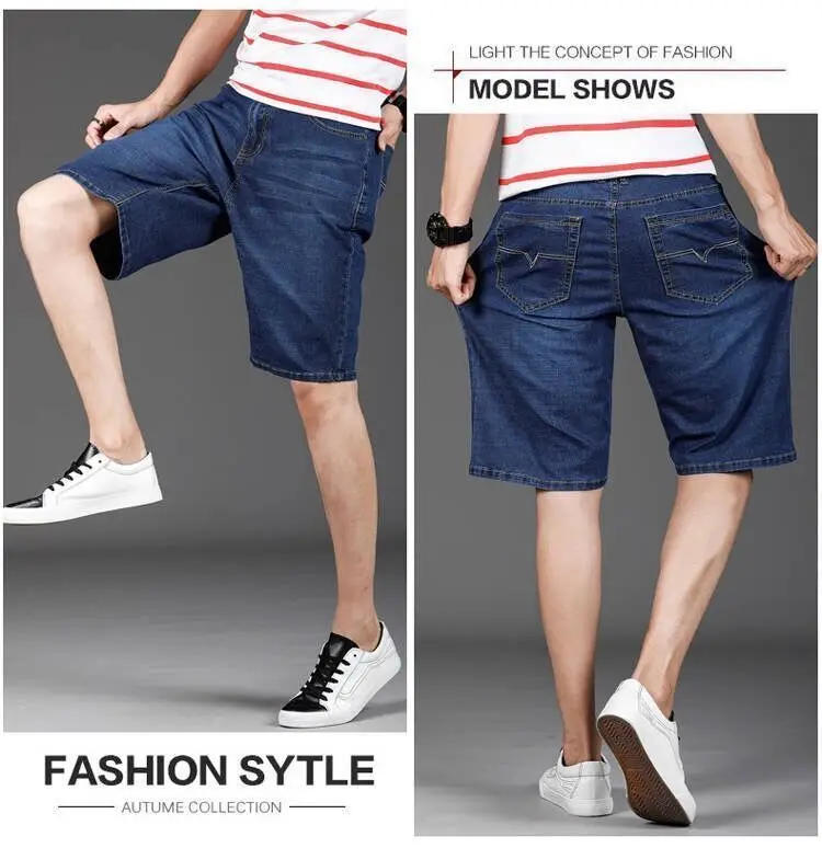Description Picture 6 of itemHigh Quality Men's Loose Denim Shorts Summer Fashion New Casual Elastic Straight Jeans Comfort Mid Waist All-match Short Trouser