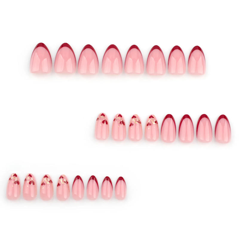 Description Picture 6 of item24pcs Valentine'S Day Press On Nails Set Short Almond Shaped Glossy Red Nails with Heart Glitter Pattern False Nails For Party