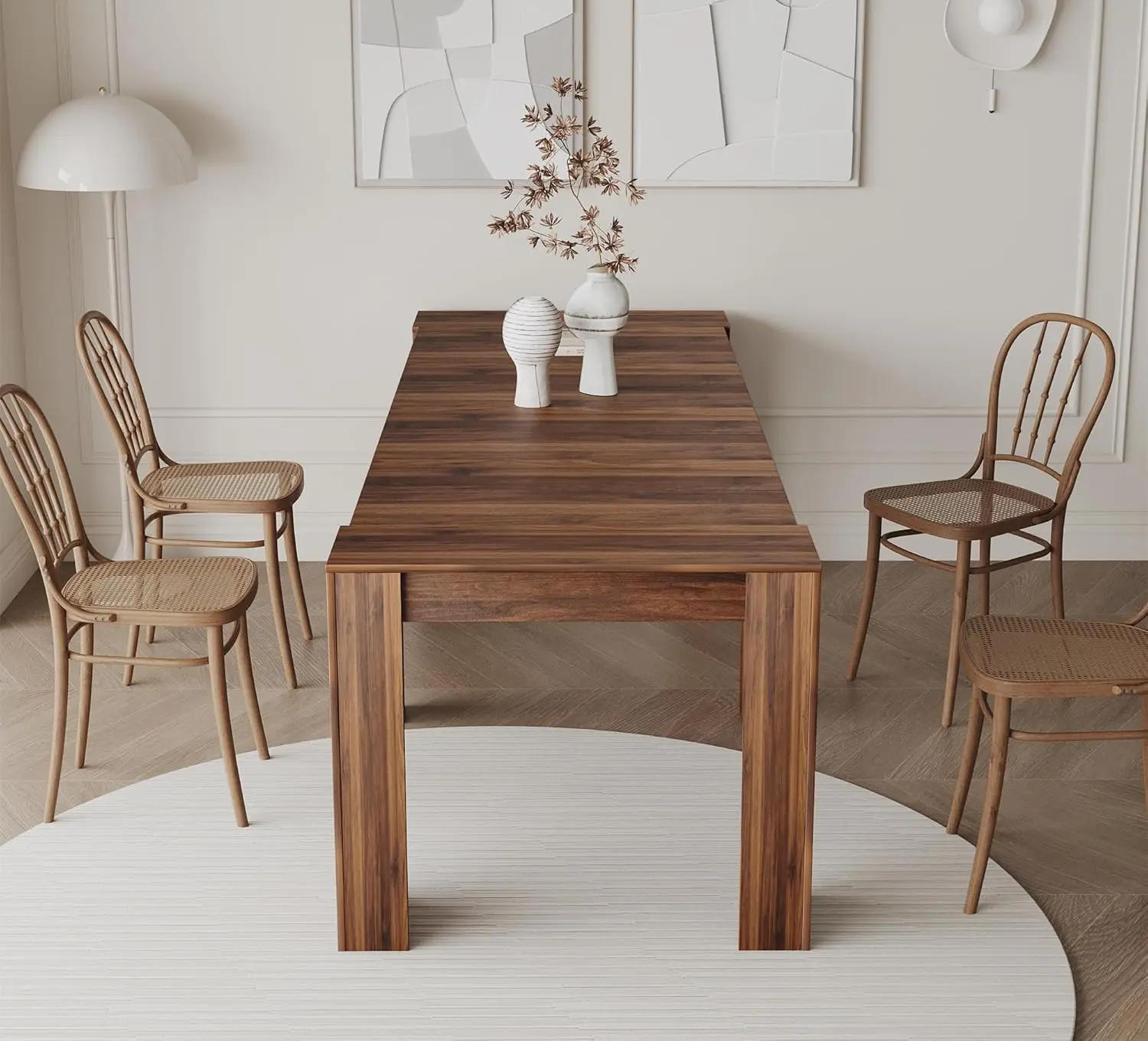 Description Picture 4 of itemRustic Wood Extendable Dining Room Table 118"Large Expandable Dining Tables for 6-12 People Industrial Transformer Kitchen Table