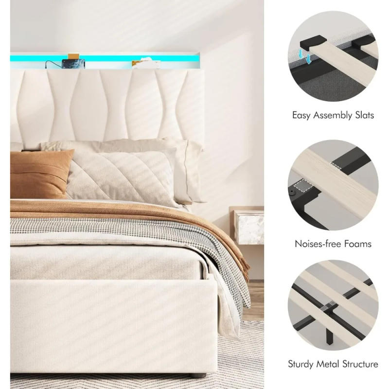 Description Picture 6 of itemWooden Platform Bed Frame With Lifting Storage & Charging Station Base Beds and Frames Queen Size Lift Up Storage Bed Frame Home