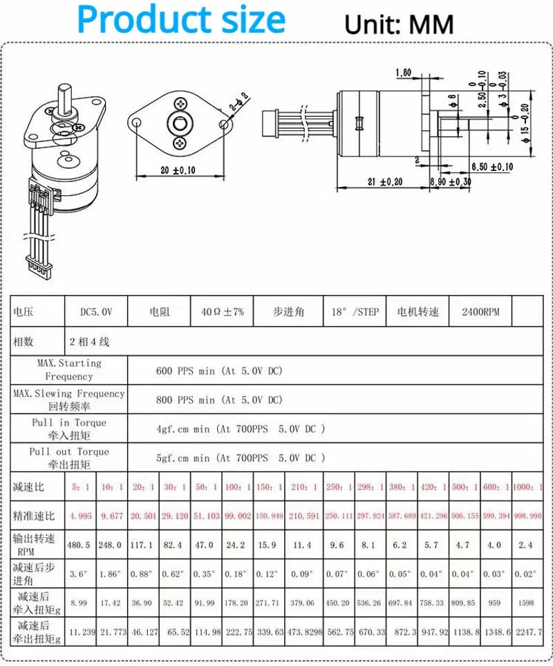 Description Picture 3 of itemDC 5V 40 Ohm GM15BY Mini 15mm Full Metal Gearbox Gear Stepper Stepping Motor 2-phases 4-wires D-shaft