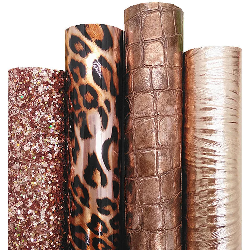 Description Picture 2 of itemRose Gold Chunky Glitter Leather Leopard Printed Synthetic Leather Crocodile Snake Vinyl Leather Sheets For Bow DIY 21x29CM Q889