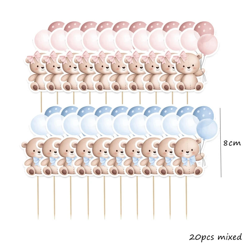Description Picture 5 of item20pcs Carton Bear Paper Cupcake Toppers Balloon Bear for Baby Shower Party Kids Happy Birthday Decorations DIY Cake Decoration