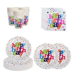 6Guests Happy Birthday White Disposable Tableware Colorful Star Happy Birthday Plates Napkins  Kids Happy Birthday Party Decor