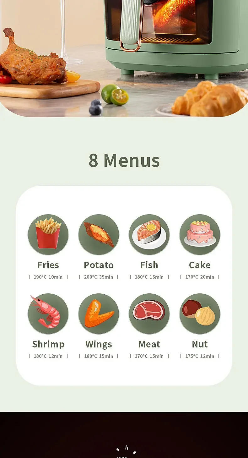 Description Picture 6 of item6L Air fryers 220V multi-function household 6L large capacity visible circulating hot air electric fryer English 110V airfryers