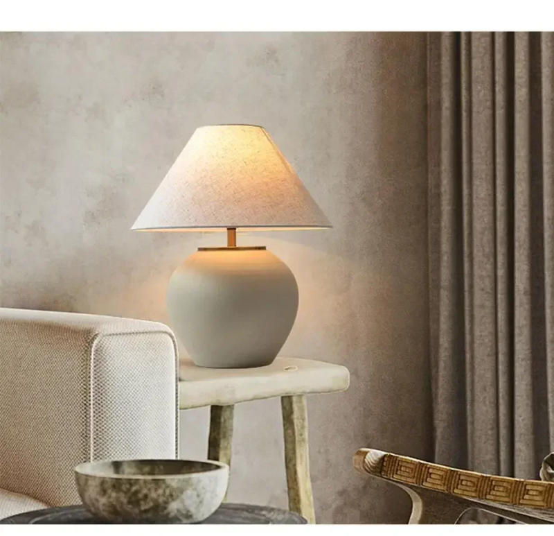 Description Picture 6 of itemCeramic Table Lamp Wabi-sabi Style Retro Black And White Decorative LED Lighting Creative Minimalist Bedroom Study Desk Lamp