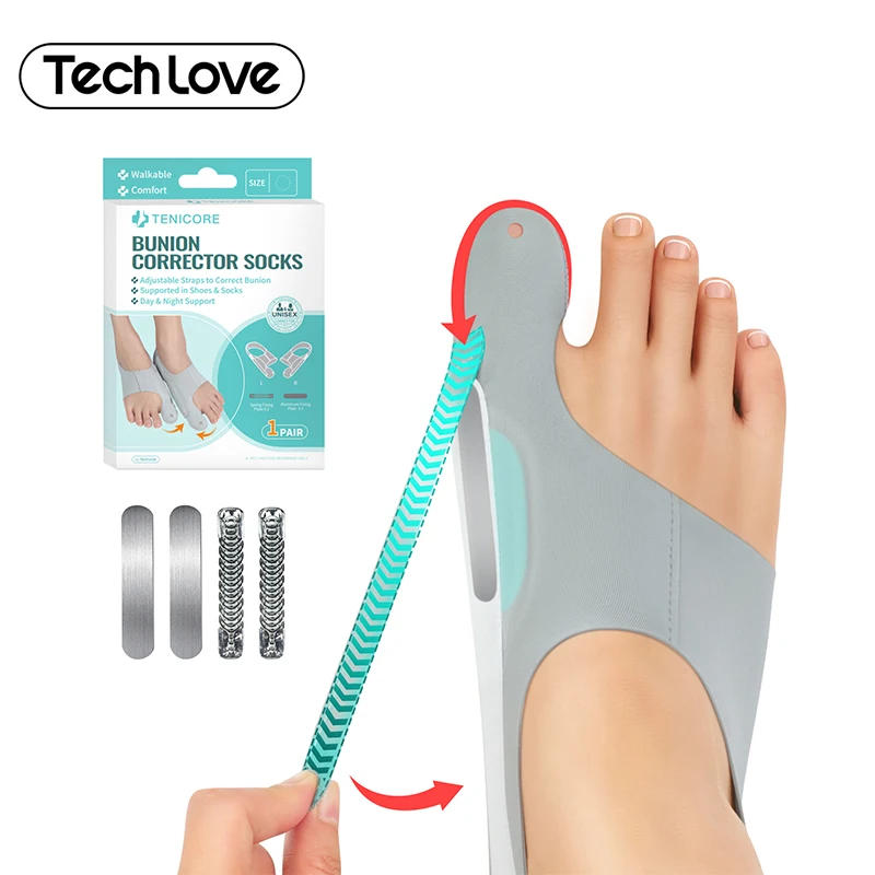 Description Picture 2 of itemTech Love Hallux Valgus Corrector Toe Straightener Adjustable Orthopedic Socks Relief Bunion Pain Feet Protector Foot Care Tools