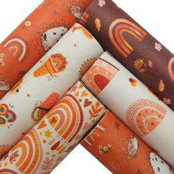 Autumn Rainbows Printed Synthetic Leather Faux Fabric Sheets Felt Backing Vinyl For Earrings bag Bows DIY GM2358B