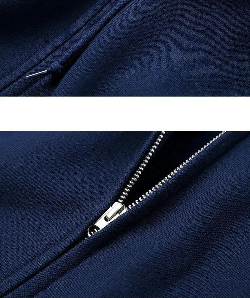 Description Picture 5 of itemGood Quality Zip Hooded Women Sweatshirt Navy Blue Cotton Casual Street Wear Loose Spring Autumn Solid Color Hoodie Jacket