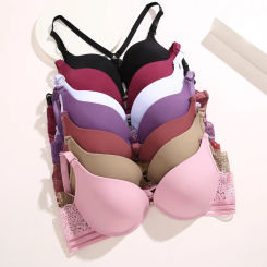 Women Sexy Lace Back Crossing Push Up Gather Bra Beauty Back Ladies Solid Color Front Open  Underwear Female Soft Breathable Bra