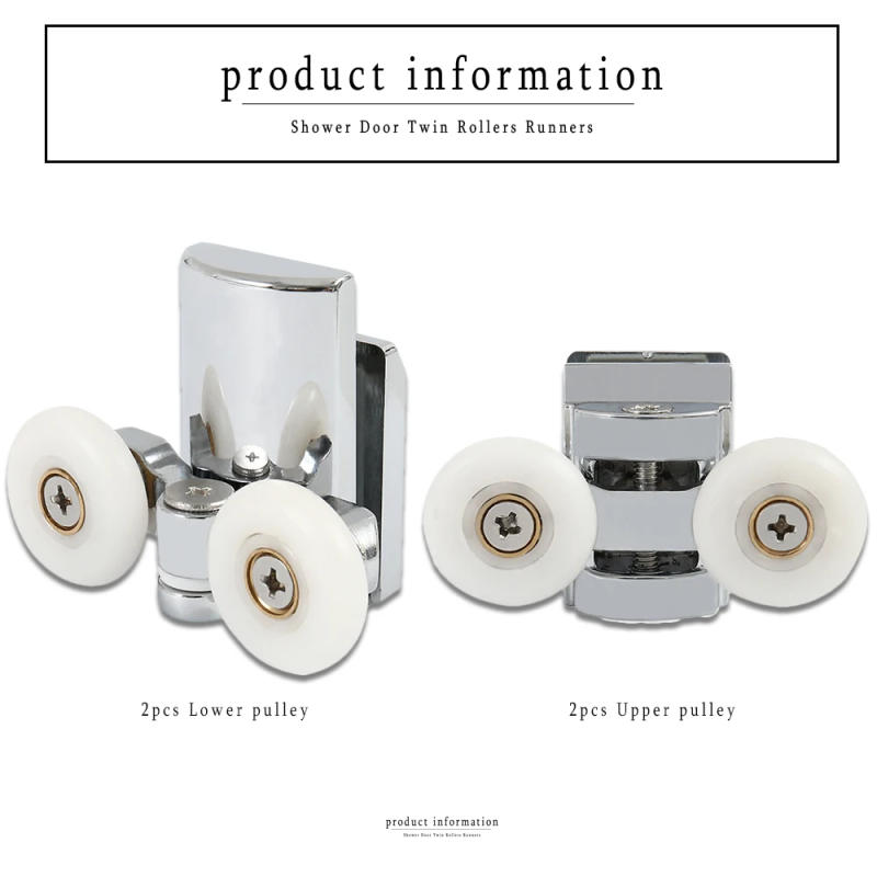 Description Picture 2 of itemSet of 4 Shower Door Rollers Twin Roller Runners Wheels Pulleys Zinc Alloy 23mm Wheel Diameter Top Bottom Bathroom Replacement